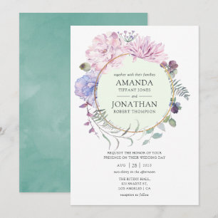 Invitación Boda floral de peonías geométricas pastel