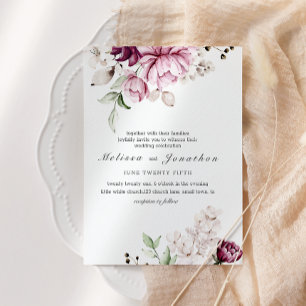 Invitación Boda floral de peonías rosa burdeos