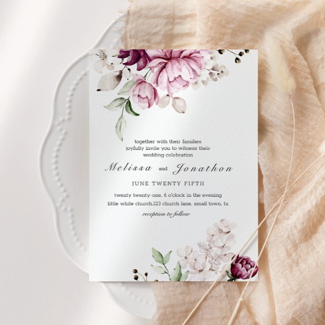 Invitación Boda floral de peonías rosa burdeos (Subido por el creador)