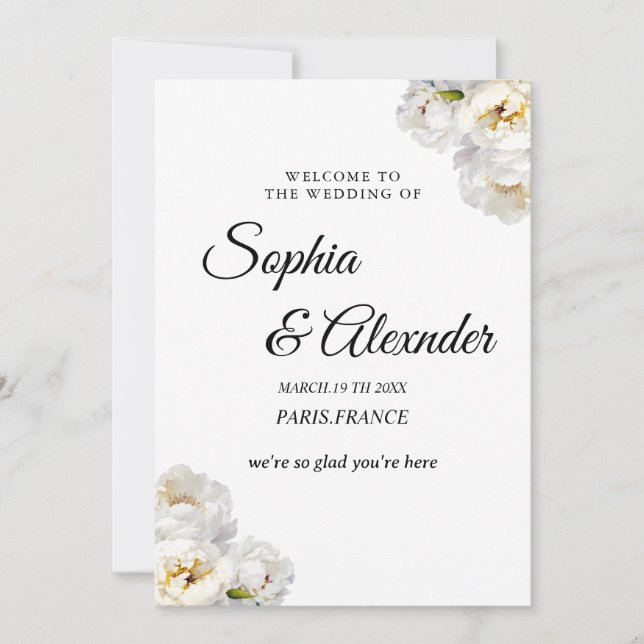 Invitación Boda floral de Peony Blanco (Anverso)