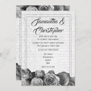 Invitación Boda floral de pergamino blanco y negro