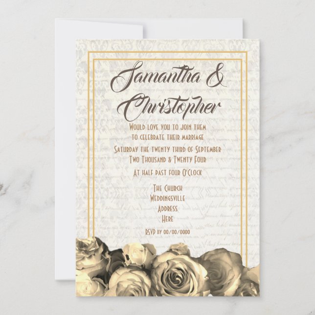 Invitación Boda floral de pergamino de Sepia (Anverso)