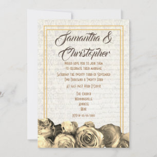 Invitación Boda floral de pergamino de Sepia