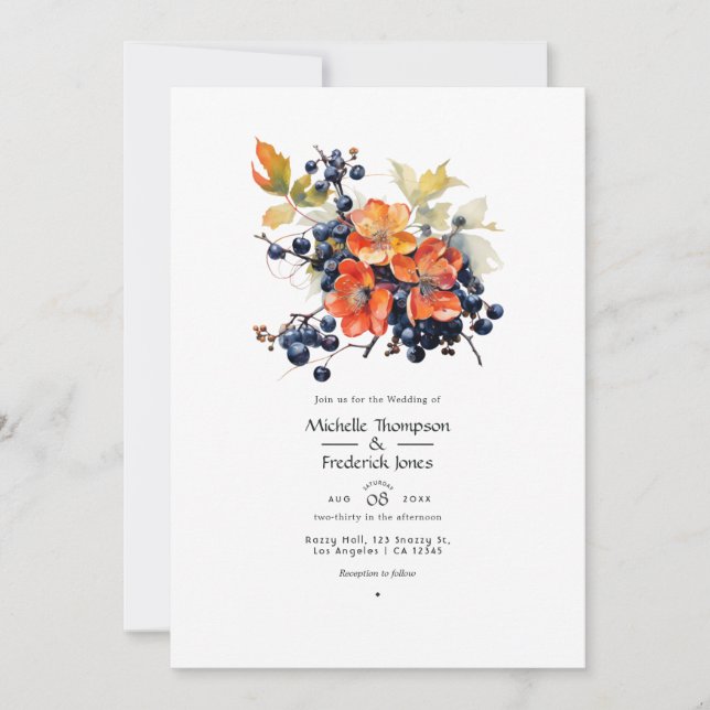 Invitación Boda Floral de Persimmon y Marina (Anverso)