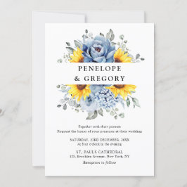 Invitación Boda floral de pijama azul turquesa de girasol