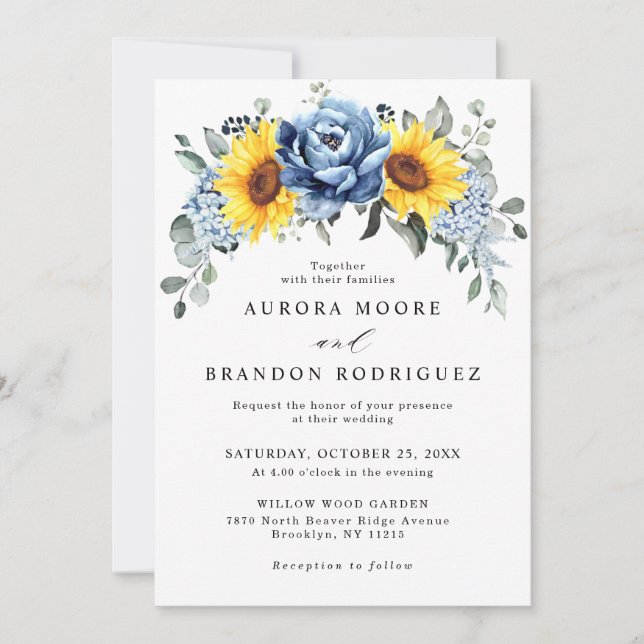 Invitación Boda floral de pijama azul turquesa de girasol (Anverso)