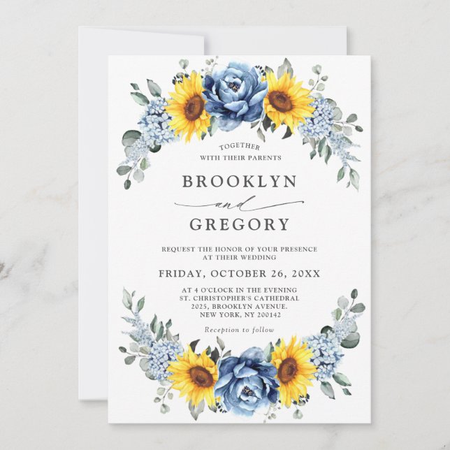 Invitación Boda floral de pijama azul turquesa de girasol (Anverso)