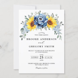Invitación Boda floral de pijama azul turquesa de girasol