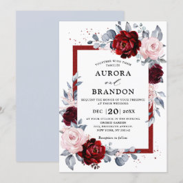 Invitación Boda floral de pizarra azul turbia