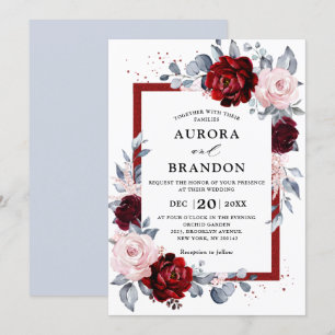 Invitación Boda floral de pizarra azul turbia