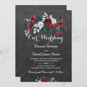 Invitación Boda floral de pizarra de invierno rústico