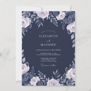 Invitación Boda floral de pizarra de medianoche