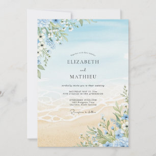 Invitación Boda Floral de Playa Azul Celeste