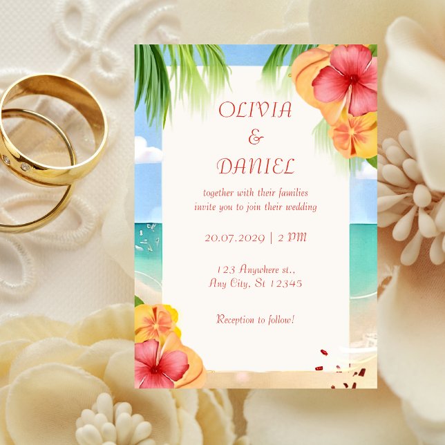 Invitación Boda floral de playa de isla tropical (Subido por el creador)