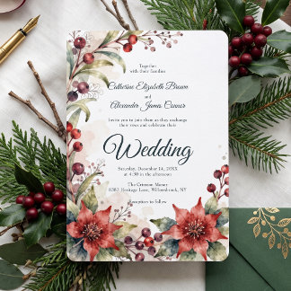Invitación Boda floral de poinsettia de acuarela de invierno
