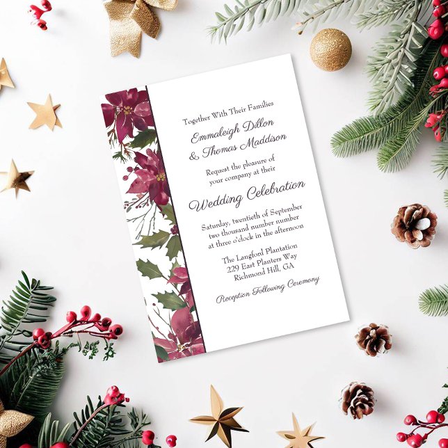 Invitación Boda Floral de Poinsettia | Rojo escarlata (Subido por el creador)