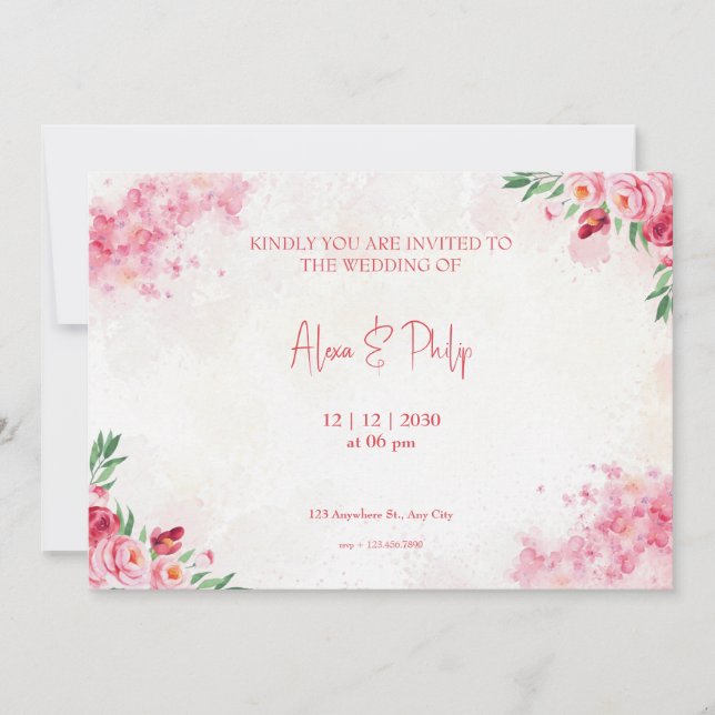 Invitación Boda floral de Poses Rosa coloridos (Anverso)