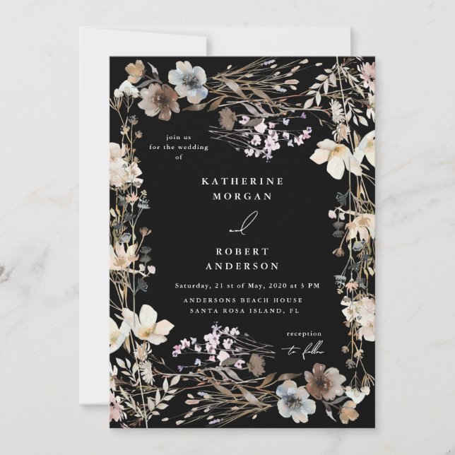 Invitación Boda floral de pradera de otoño polvoriento (Anverso)