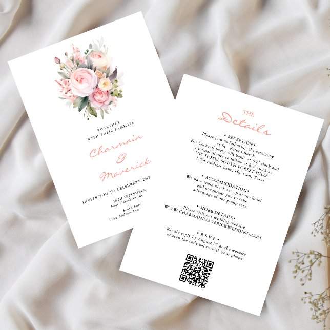 Invitación Boda floral de presupuesto rosa Rubor (Subido por el creador)