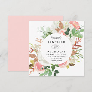 Invitación Boda floral de primavera Blush Marco circular