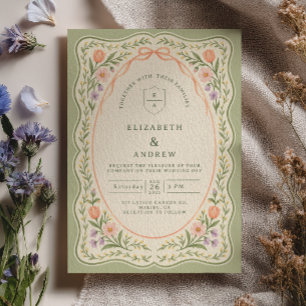 Invitación Boda floral de primavera con borde escalonado