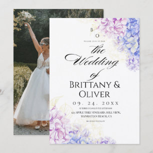 Invitación Boda floral de primavera con lila y azul moderno