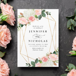 Invitación Boda Floral de Primavera con Marco Dorado Rubor