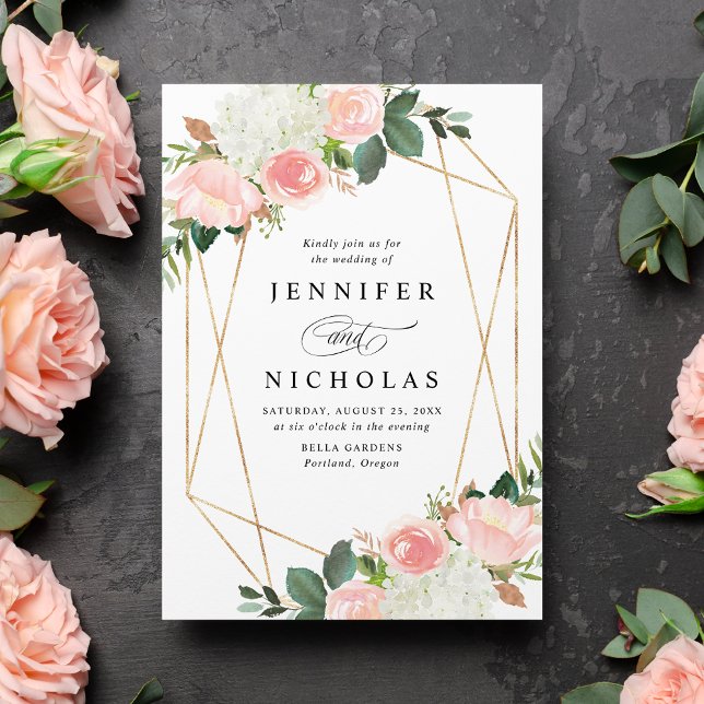 Invitación Boda Floral de Primavera con Marco Dorado Rubor (Subido por el creador)