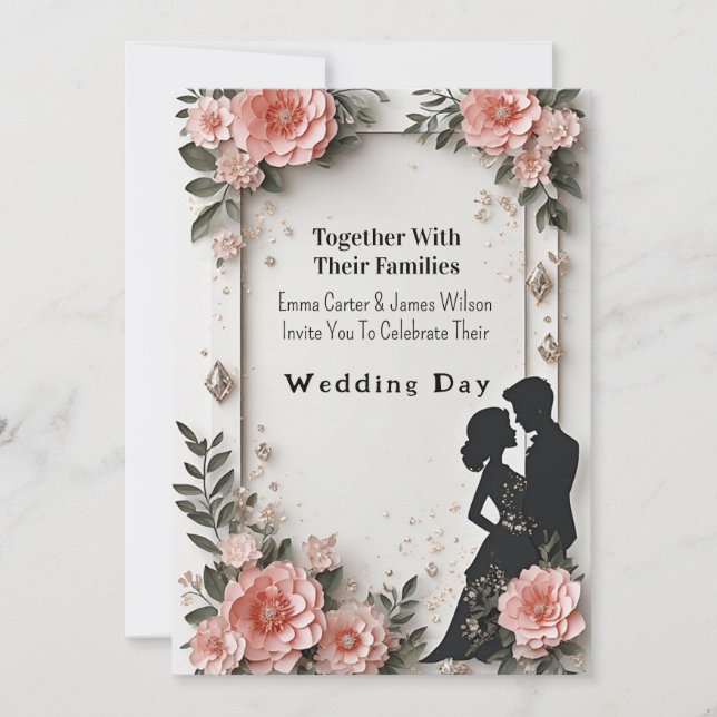 Invitación 🌹 Boda floral de primavera con melocotón con pare (Anverso)