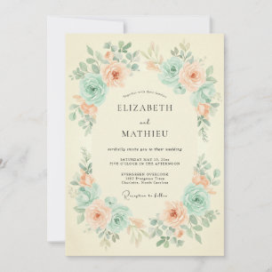 Invitación Boda floral de primavera con melocotón y menta