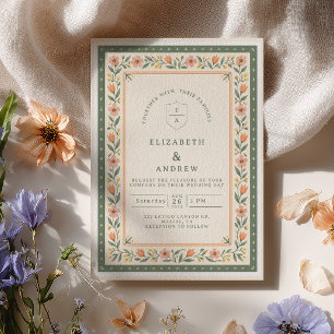 Invitación Boda floral de primavera con salvia y melocotón