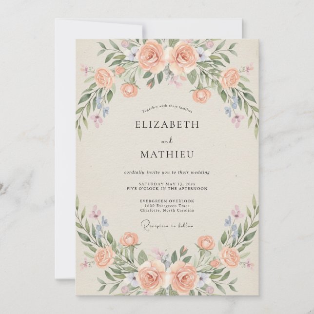 Invitación Boda Floral de Primavera Dainty Melocotón (Anverso)
