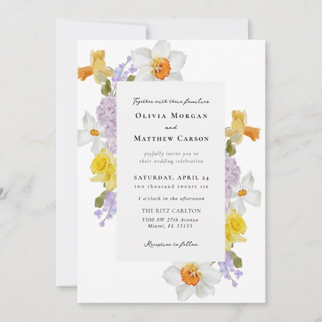 Invitación Boda floral de primavera de Daffodis e Hyacinths (Anverso)
