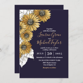 Invitación Boda floral de primavera de girasol amarillo morad