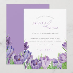Invitación Boda floral de primavera Elegante Crocus Morado