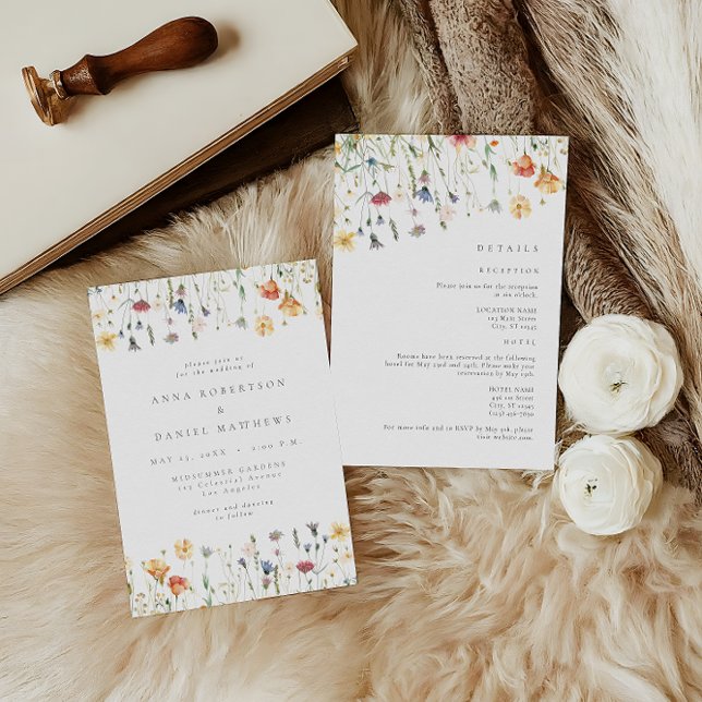 Invitación Boda floral de primavera en acuarela todo en uno (Subido por el creador)