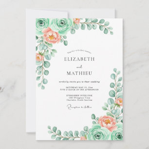 Invitación Boda floral de primavera en verde menta