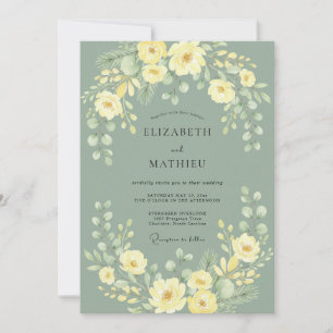 Invitación Boda floral de primavera en verde salvia