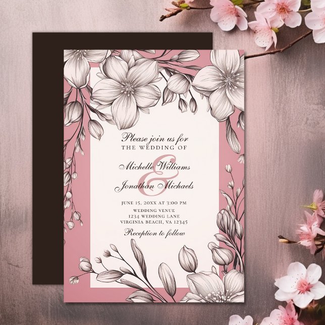 Invitación Boda floral de primavera romántica con flores de c (Cherry Blossoms Romantic Floral Sakura Wedding Invitation)