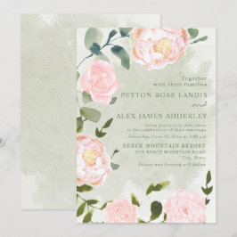 Invitación Boda floral de primavera romántica con tono rosa c
