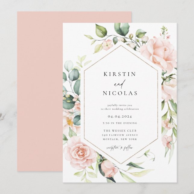 Invitación Boda floral de primavera Rubor (Anverso / Reverso)
