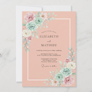 Invitación Boda floral de primavera serena de coral
