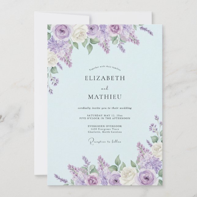 Invitación Boda floral de primavera suave lavanda (Anverso)