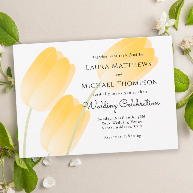 Invitación Boda floral de primavera tulipano amarillo (Subido por el creador)