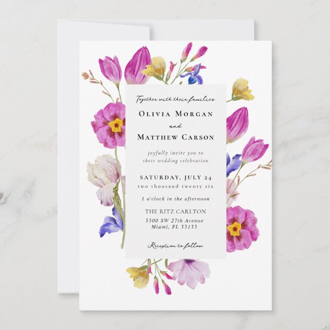Invitación Boda floral de primavera tulipano rosa (Anverso)