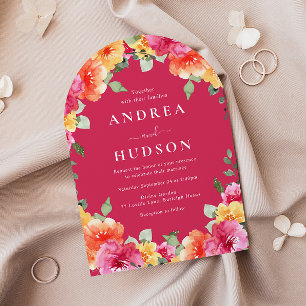 Invitación Boda floral de primavera verano vibrante colorido