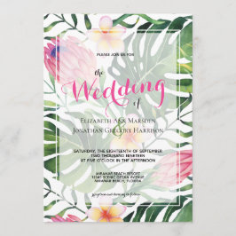 Invitación Boda floral de protea rosa tropical verde