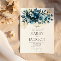Boda floral de ramillete de oro índigo acuarela 