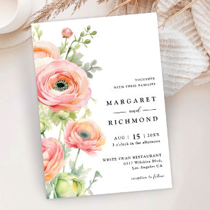 Invitación Boda floral de ranúnculo rosa y verde salvia