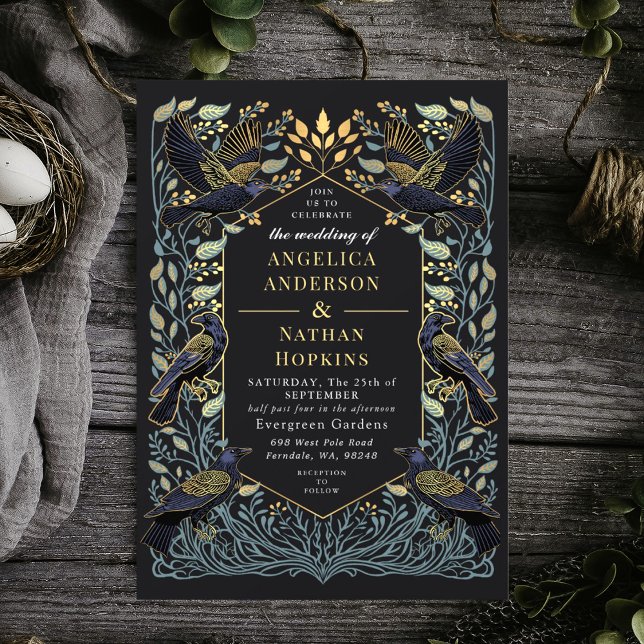Invitación Boda floral de Raven gótico encantado (Subido por el creador)